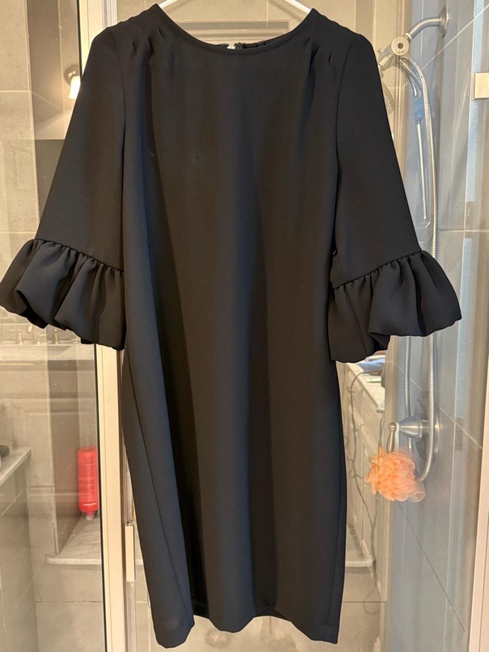 IC by Connie K Black 3/4 Sleeve Ruffle-Sleeve Shift Dress